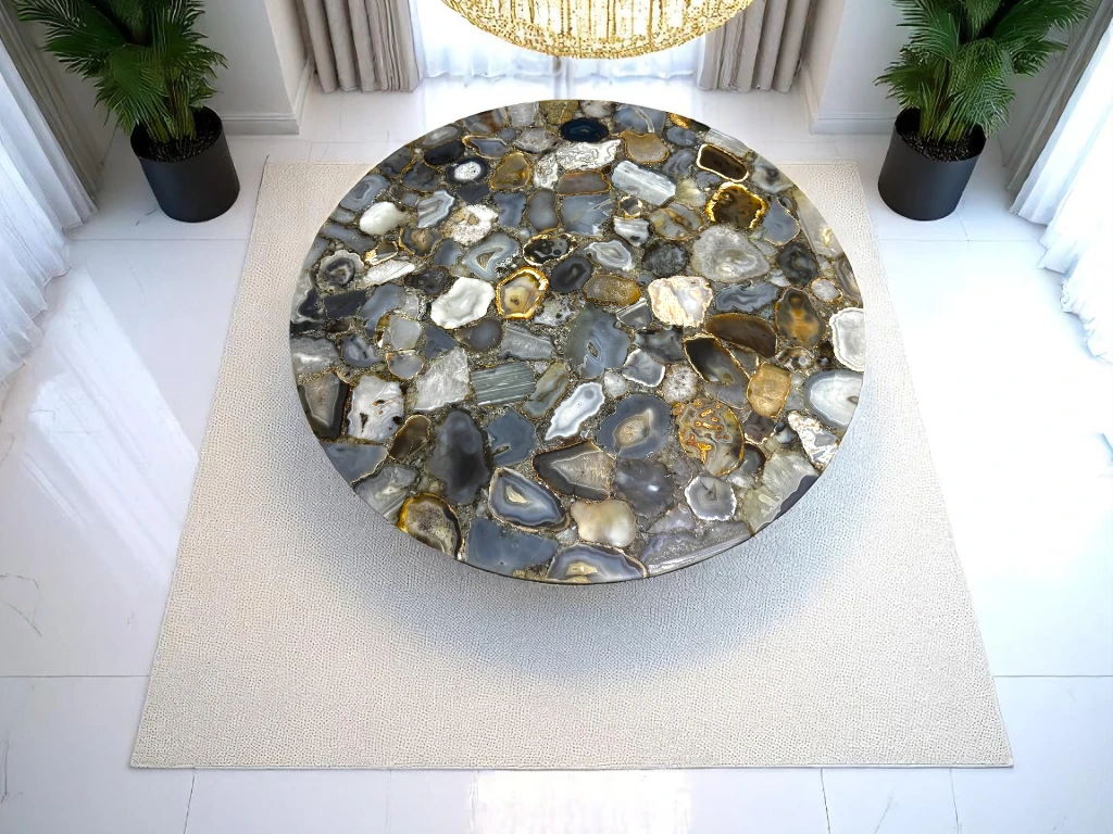 Agate Slice Round Coffee Table Luxury Furniture 